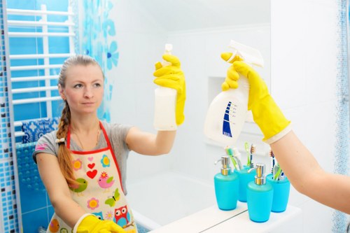 Cleaning lady in London providing detailed home cleaning in a modern apartment