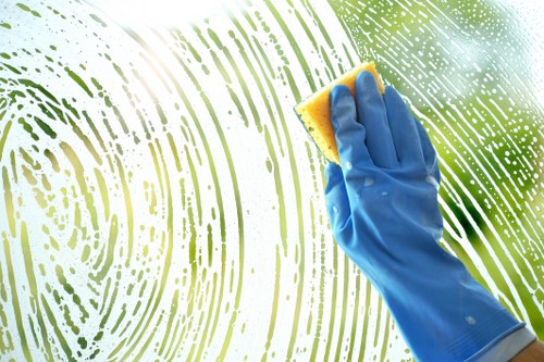Cleaner tidying a bathroom in a London property