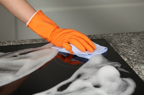 Cleaning lady in London performing detailed home cleaning tasks