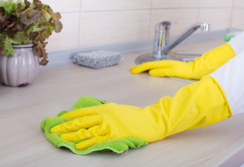 A professional cleaning team preparing a refurbished London interior for use