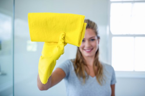 Cleaning kitchen surfaces and cabinetry after renovation work in London